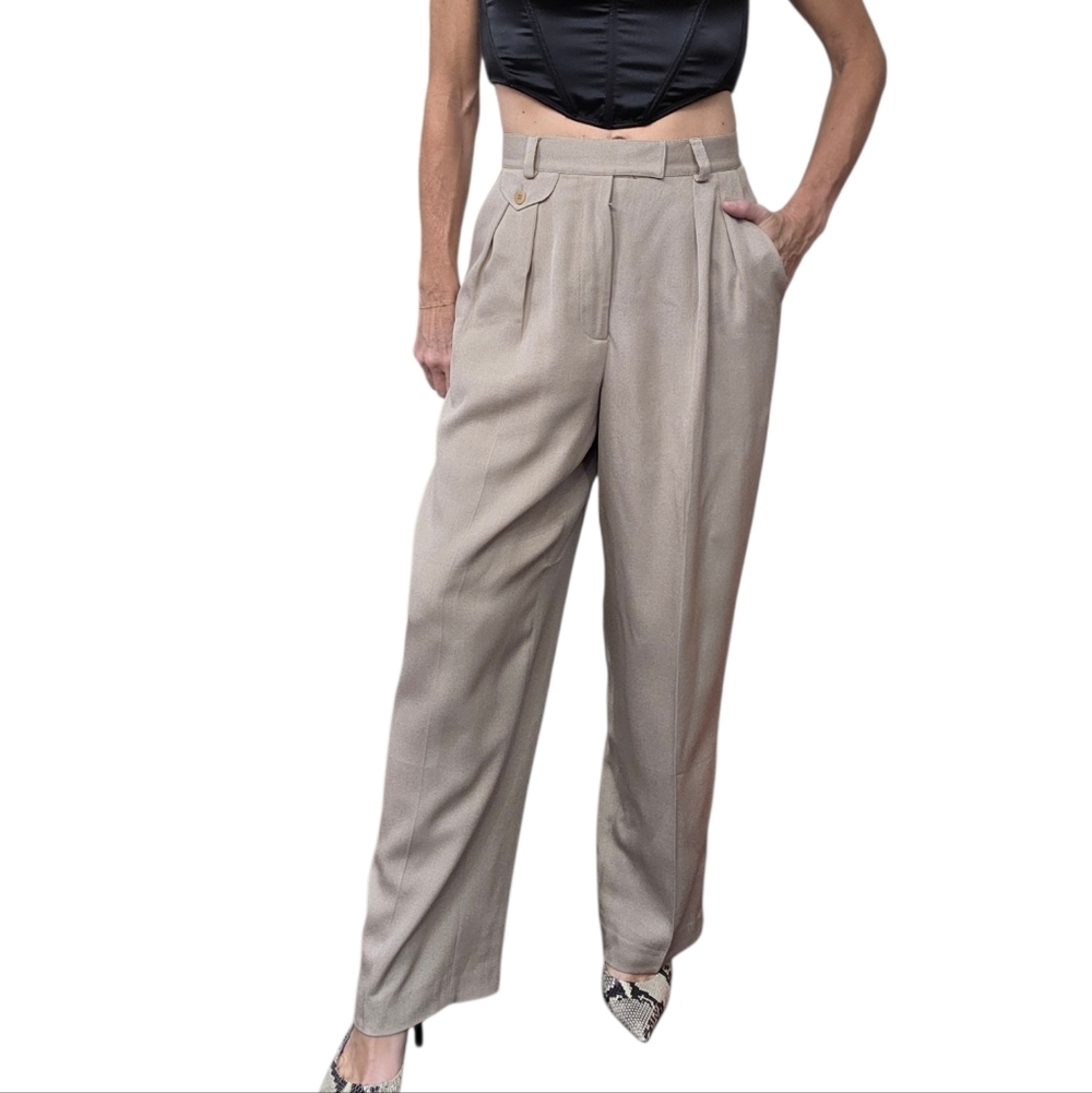 Vintage 90s Via Seta Silk Wool High Rise Pleated Trousers Pants 6